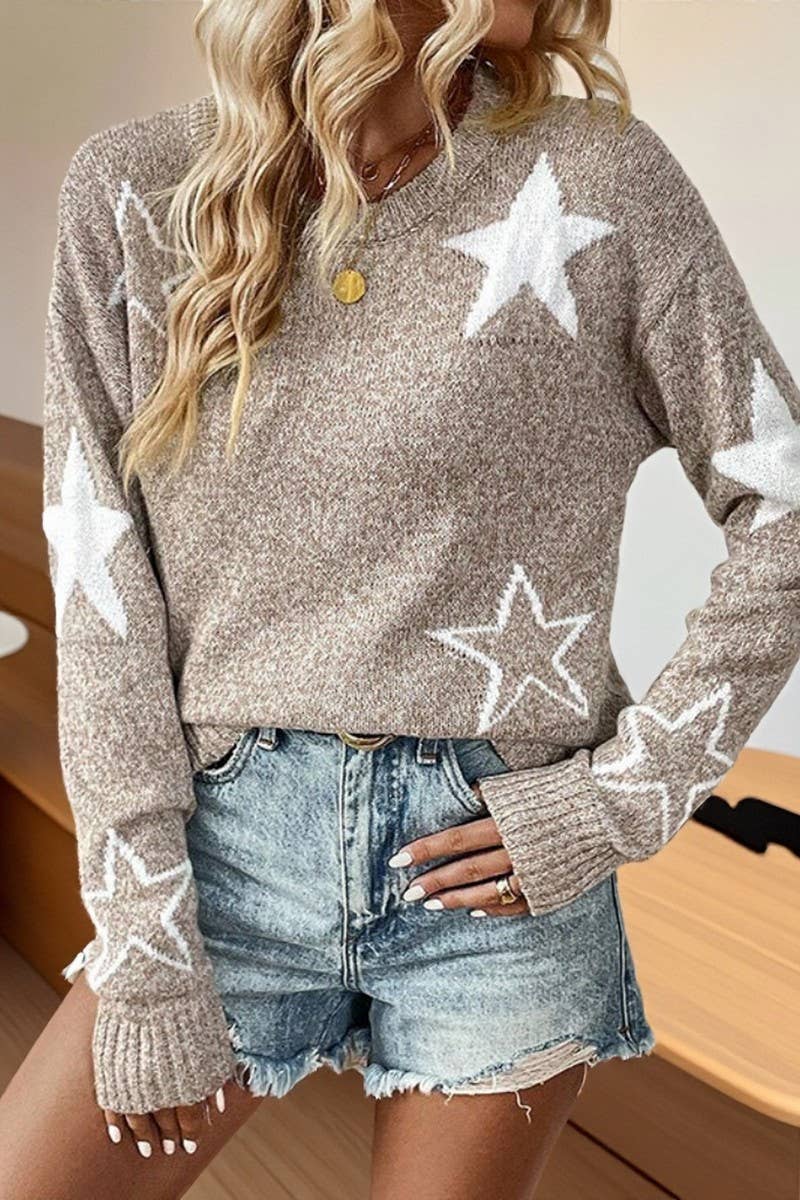 CWOSWL07369_STAR PATTERN CREWNECK LONG SLEEVE KNIT TOP