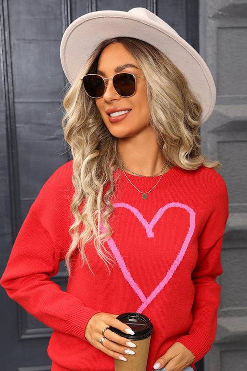 CWOSWL07589_HEART JACQUARD VALENTINE'S DAY KNIT TOP