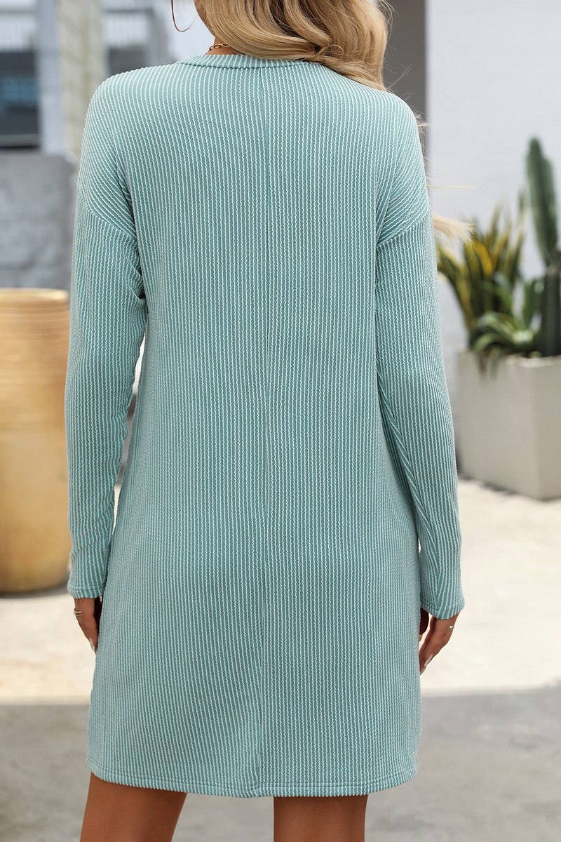 CWDSD5978_TWIST STRIPE LONG SLEEVE POCKET DRESS