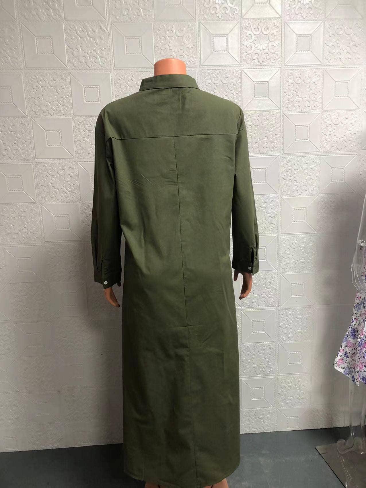 Retro long-sleeved lapel loose wide-hem dress