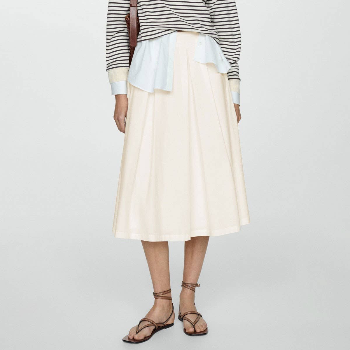 PLEATED SKIRT HIGH WAIST ZIPPER LONGSKIRTMIDISKIRT_CWBSS0419