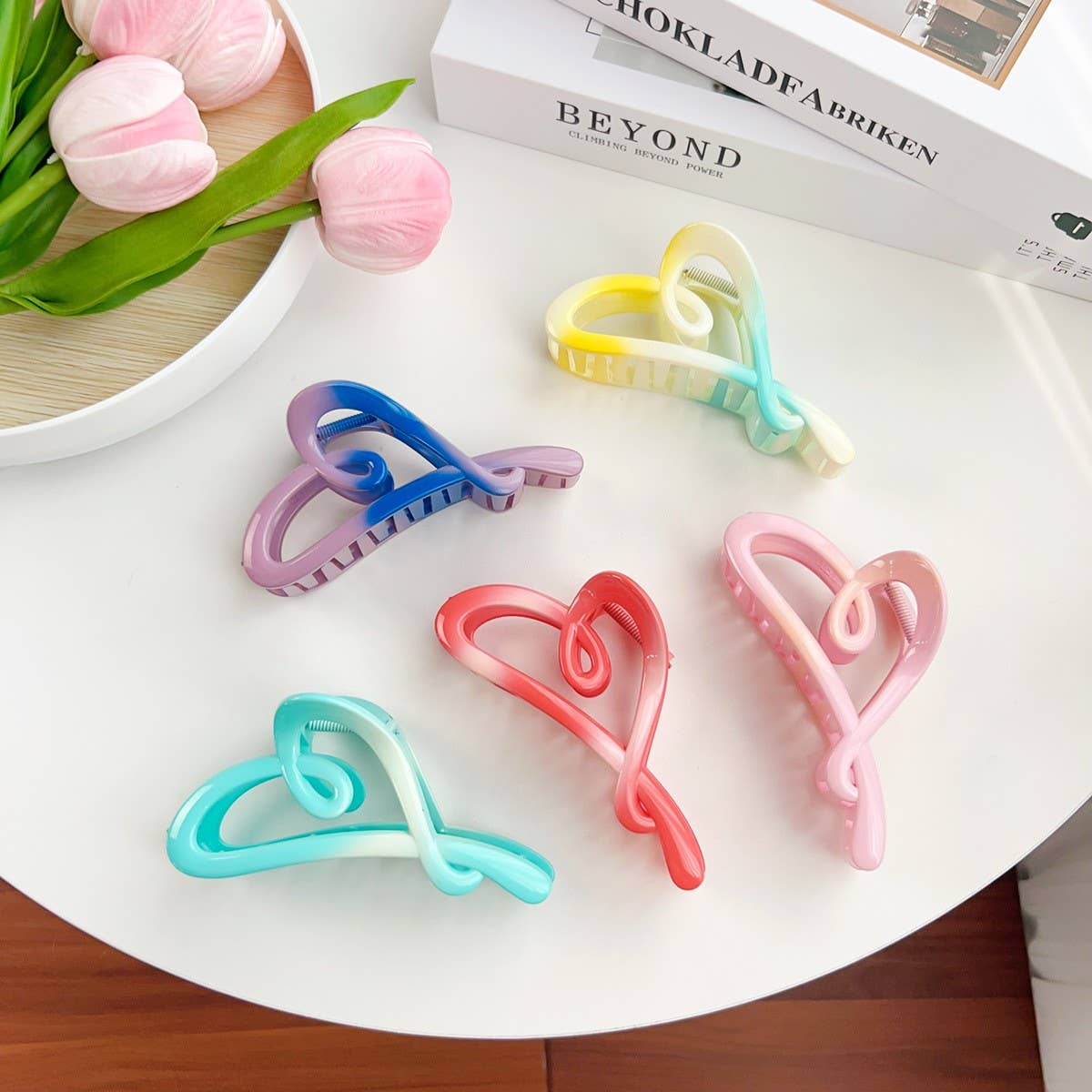 Gradient Heart Hair Claw,Sweet Ponytail Shark Clip_CWAHA1585