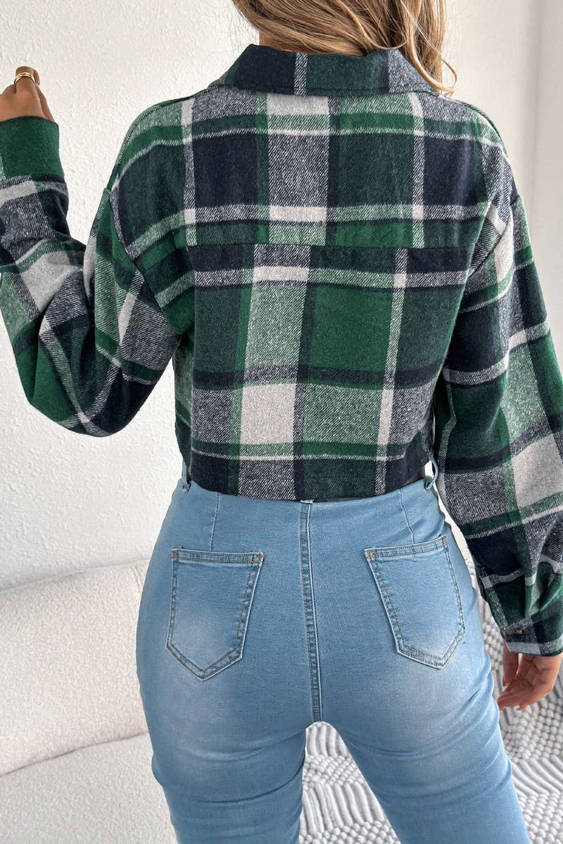 CWOCO1214_COLORBLOCK PLAID  BLEND CROPPED JACKET