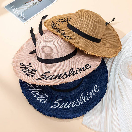 Small fresh large brim summer bow straw hat_CWAH3479