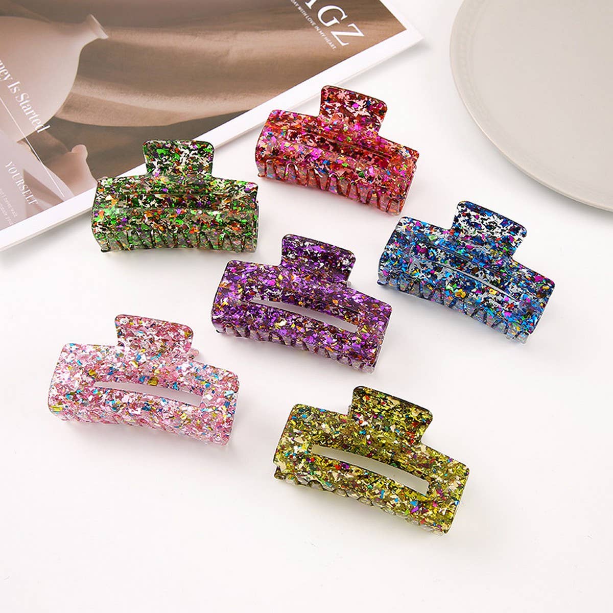 Acrylic Square Sequin Hollow Hair Claw_CWASC2488