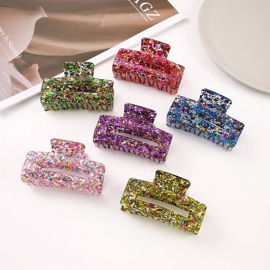 Acrylic Square Sequin Hollow Hair Claw_CWASC2488