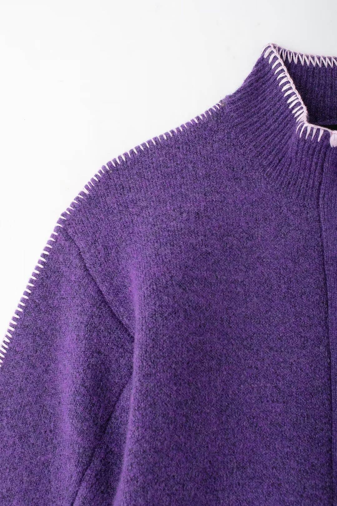Half Turtleneck Knit Single-Breasted Cardigan