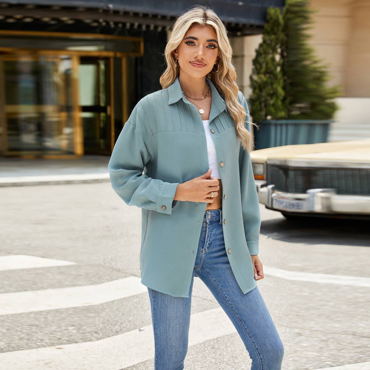 SINGLE BREASTED LOOSE LONG-SLEEVED SHIRT