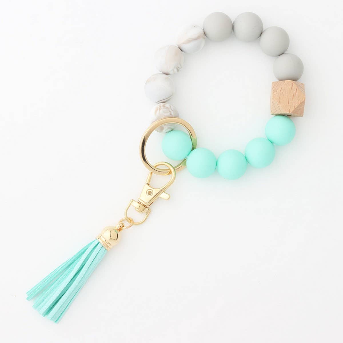Tassel Bead Keychain Bracelet with Silicone Beads