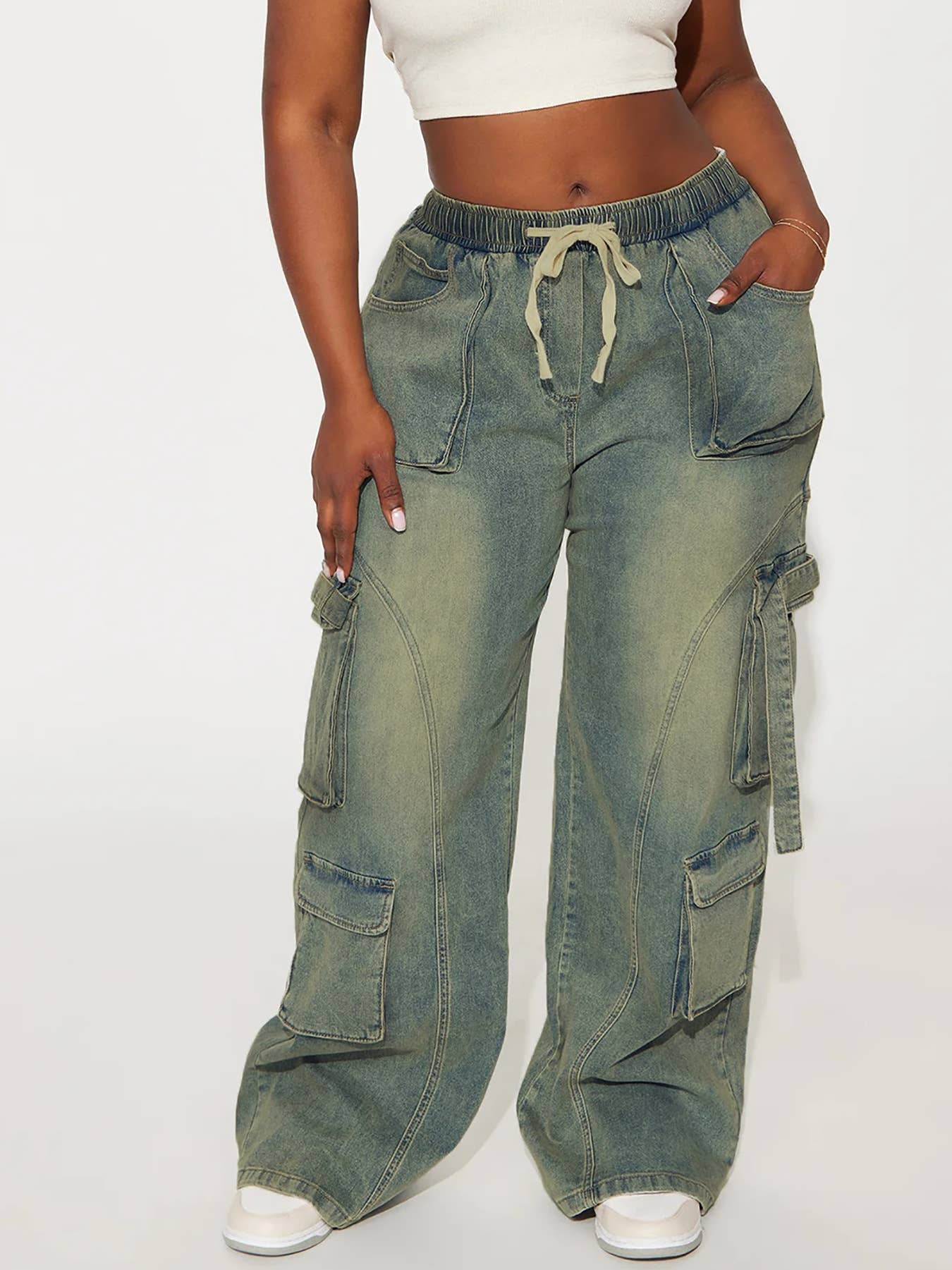 HIP HOP CARGO PANTS BAGGY CARGO WIDE-LEG JEANS