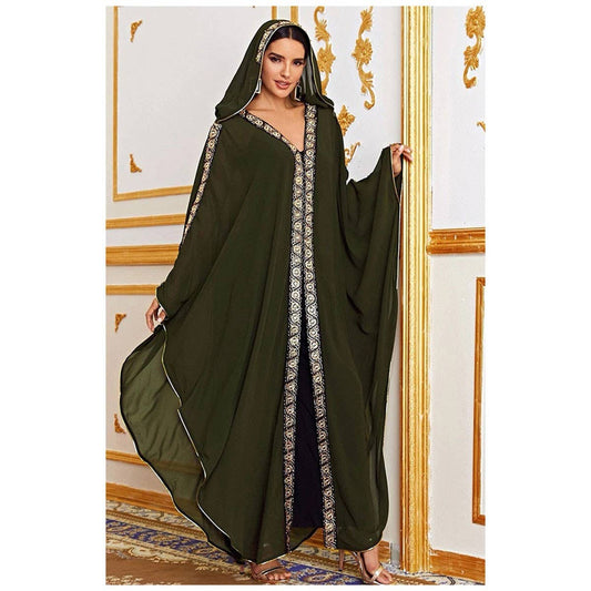 Embroidered Chiffon Hooded Abaya Cape