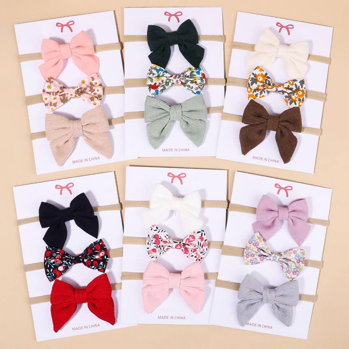 Corduroy Bow Baby Headband Set for Girls