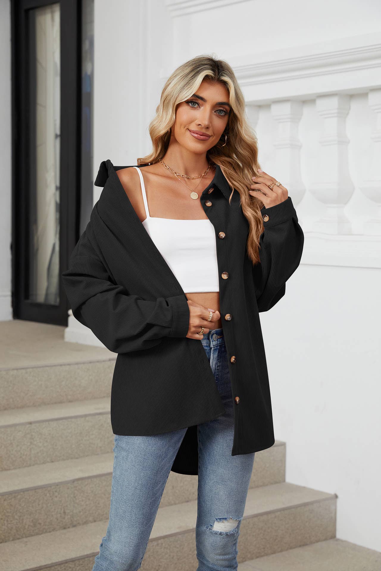 LAPEL BUTTON-DOWN LONG-SLEEVED SHIRT JACKET