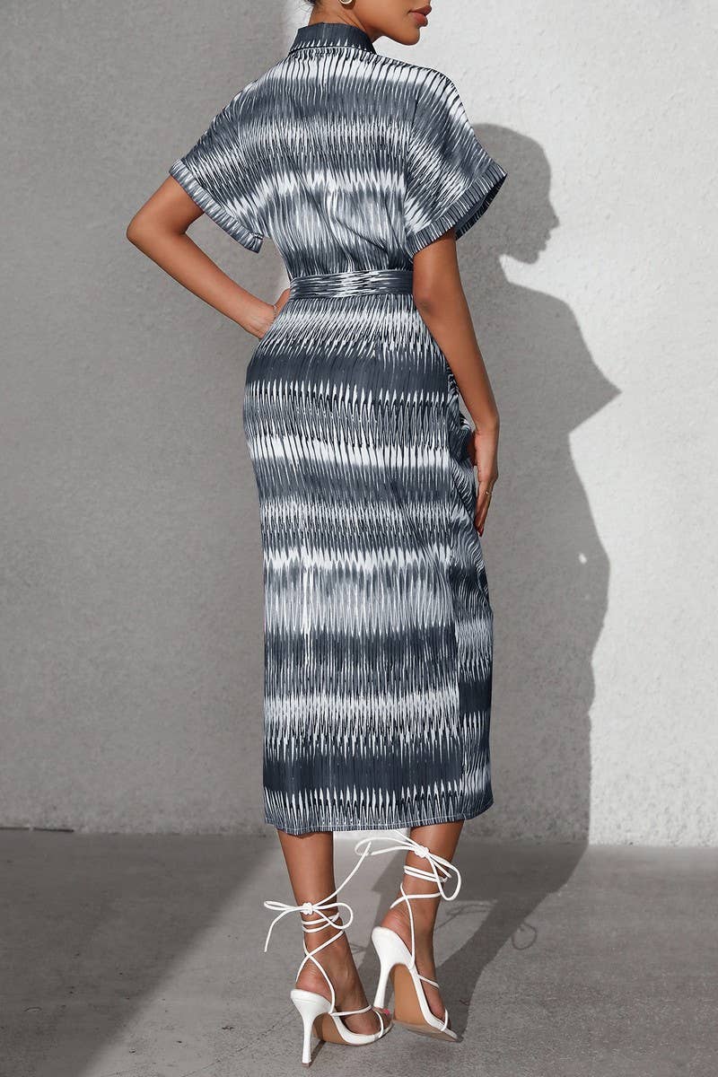 CWDMD5342_STRIPED TIE WAIST BUTTON FRONT MIDI SKIRT DRESS