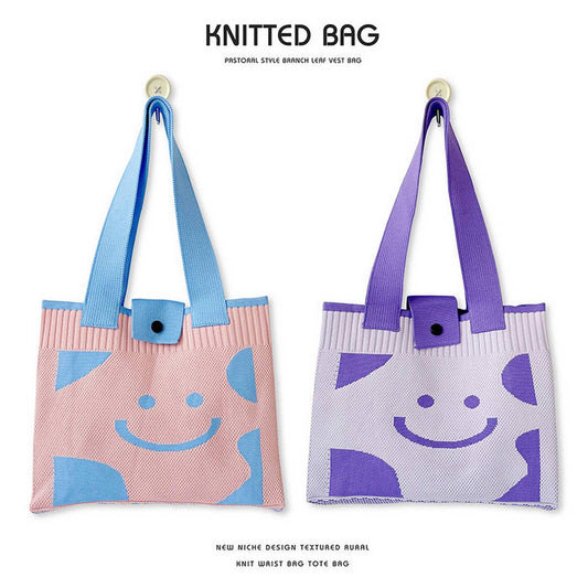 WOMEN CASUAL SMILEY KNITTED SHOULDER HANDBAG_CWAB1537