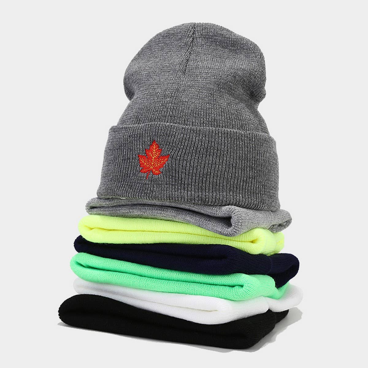 RED MAPLE LEAF EMBROIDERY KNITTED HAT HIP-HOP HAT_CWAH2083