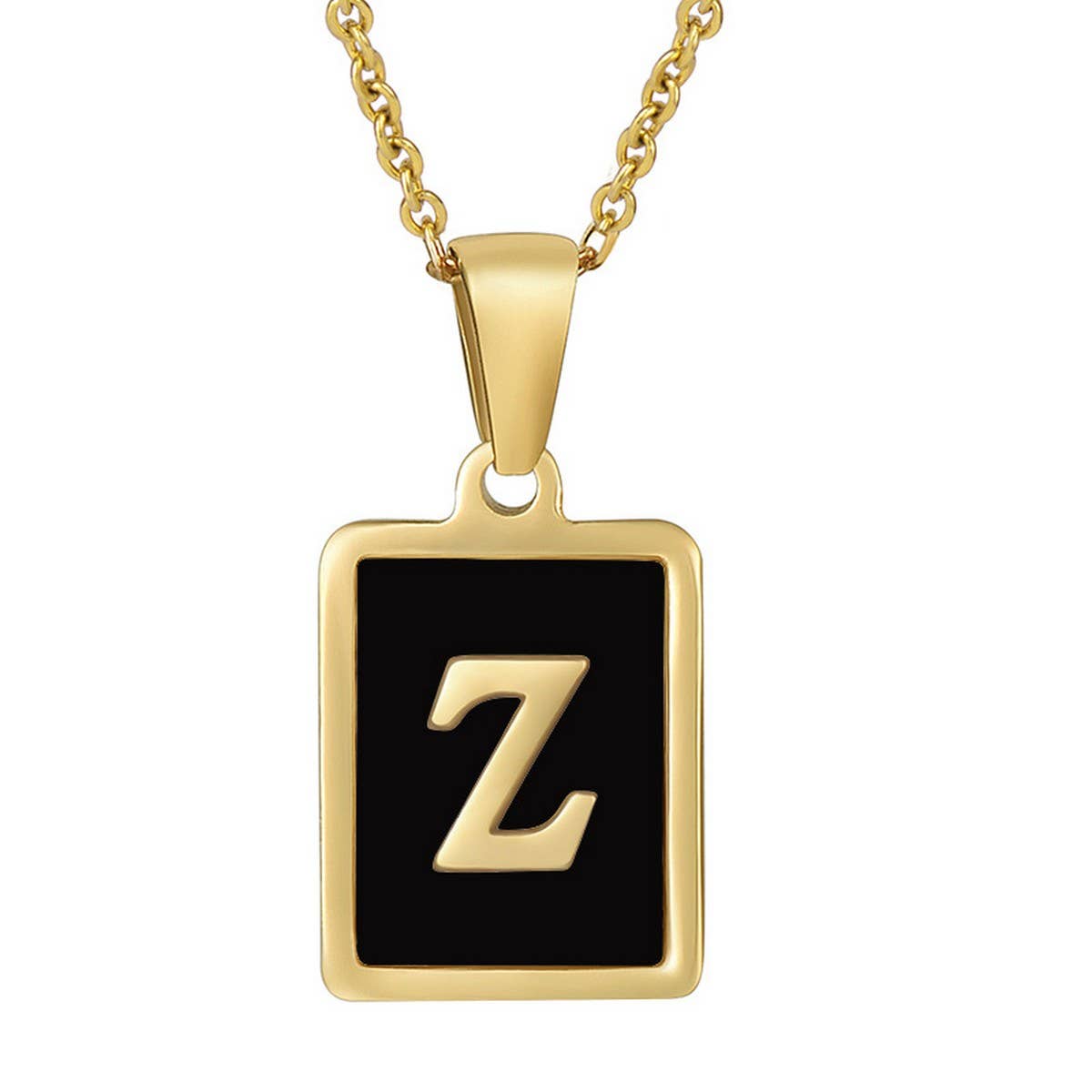 CWAJE1947_Personality Square Black Letter Necklace,Gold