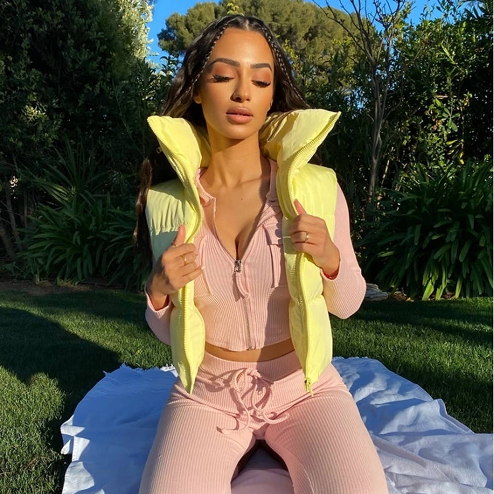 VELVET ZIPPER VEST WARM PADDED STREET COAT