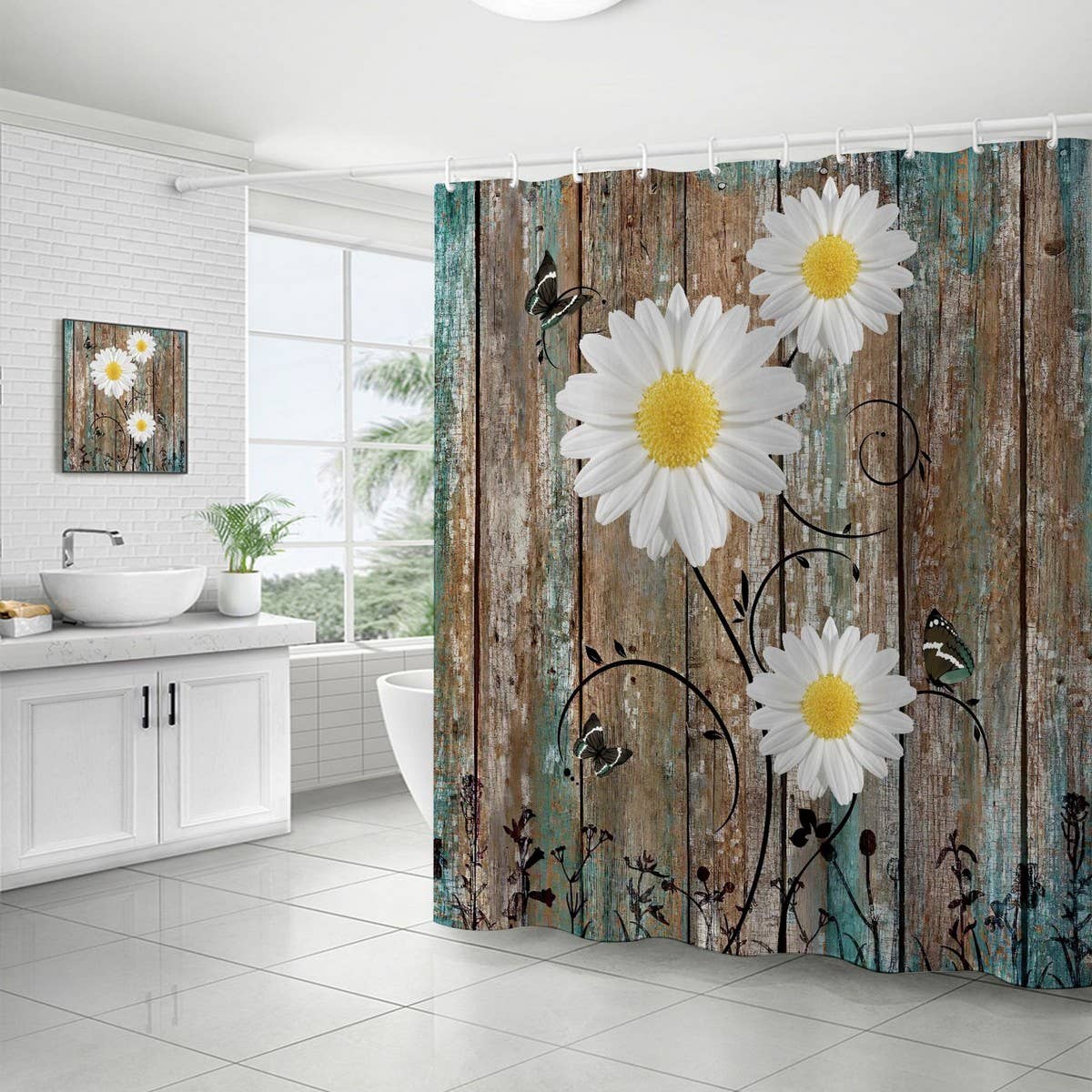 FLOWER WATERPROOF BATHROOM SHOWER CURTAIN