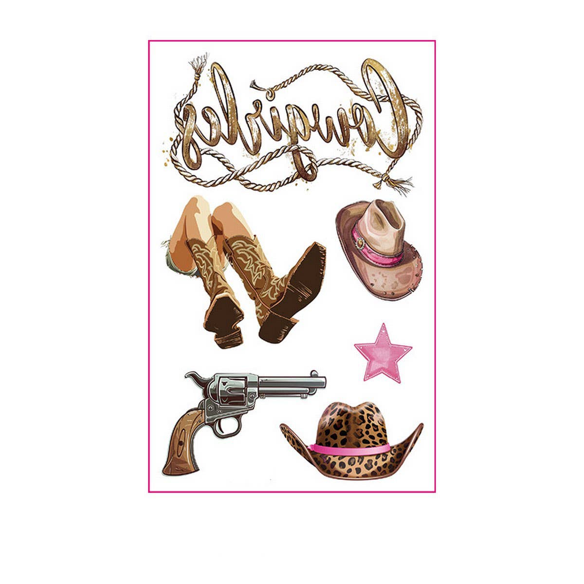 Pink Cowboy Girl Tattoos ??Waterproof Bachelorette_CWMM8383