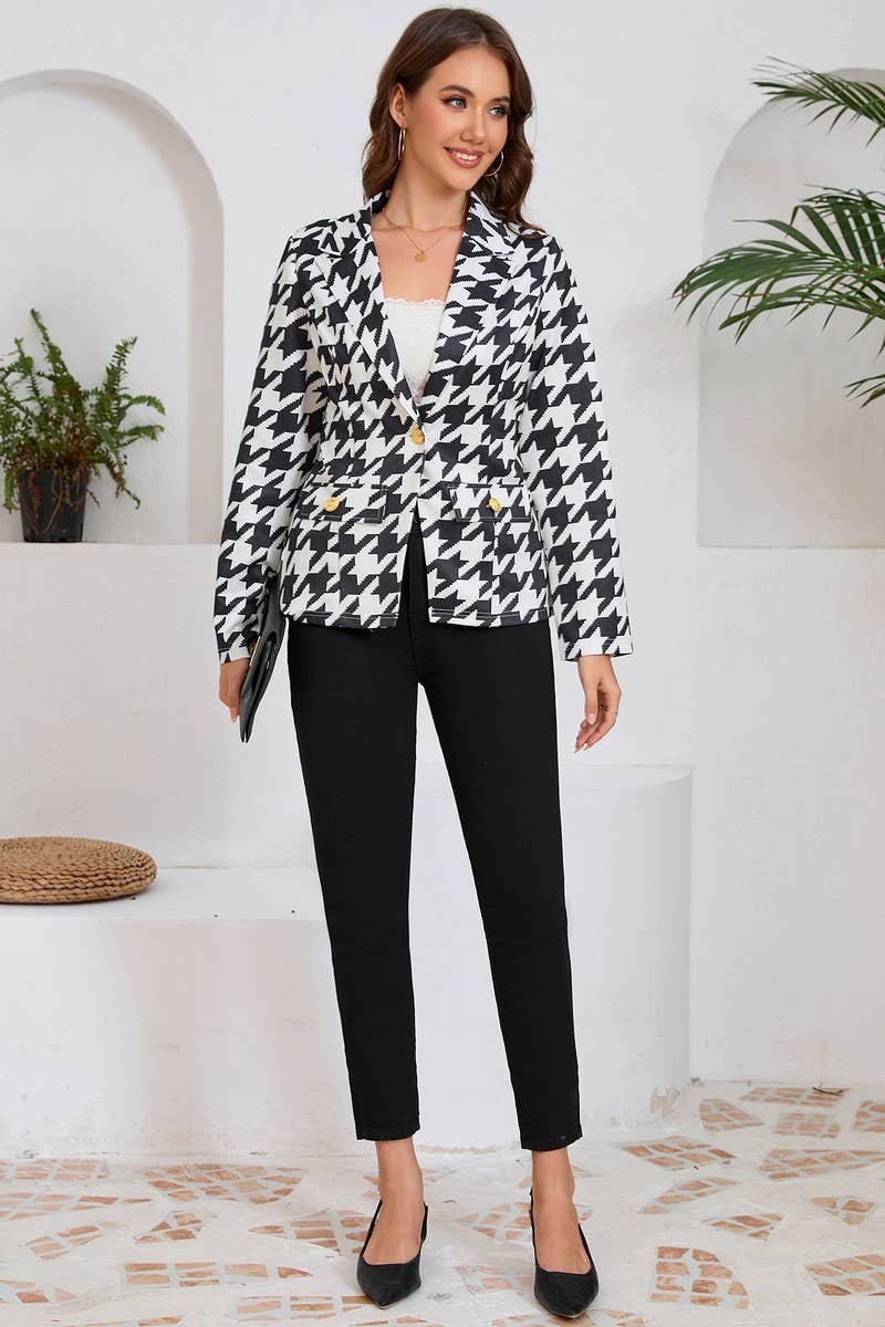 CWOBL0172_SINGLE BREASTED LAPEL HOUNDSTOOTH BLAZER