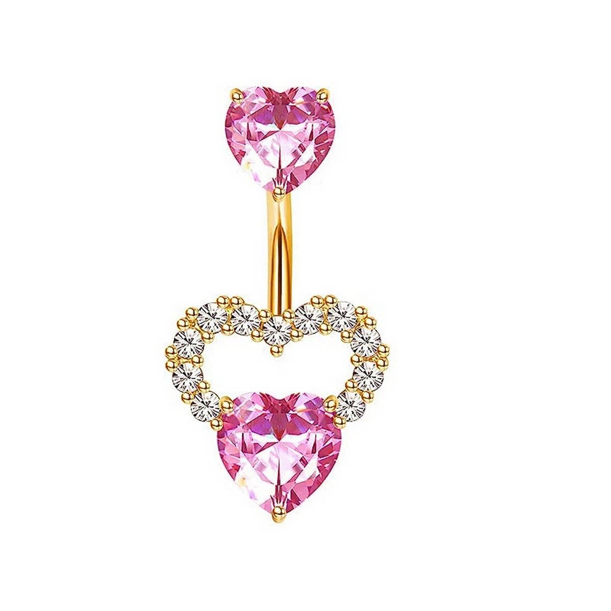 Sweetheart Pink CZ Belly Ring for Piercing