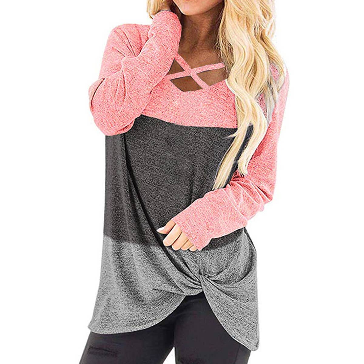 LONG SLEEVE SHIRT WITH A CROSS CHEST COLOR TWIST