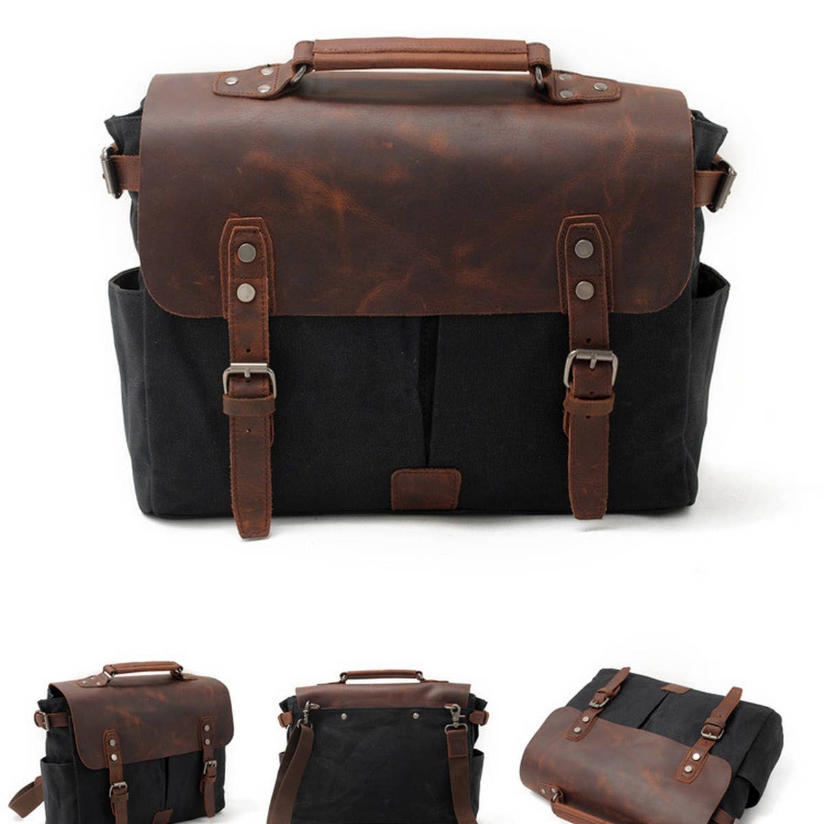 Vintage Waxed Canvas Camera Satchel with Leather_CWAB5572