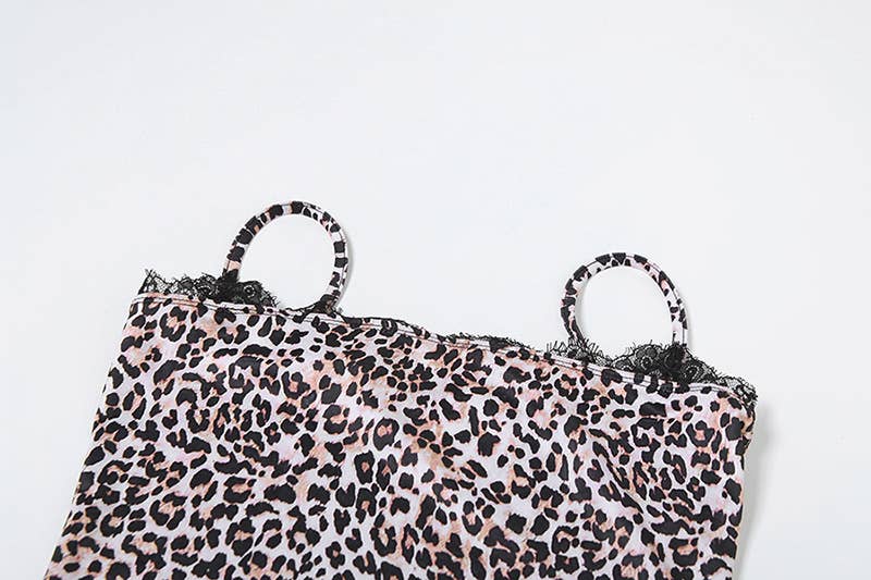 LEOPARD PRINT MIDRIFF HALTER SKIRT HIP WRAP SET