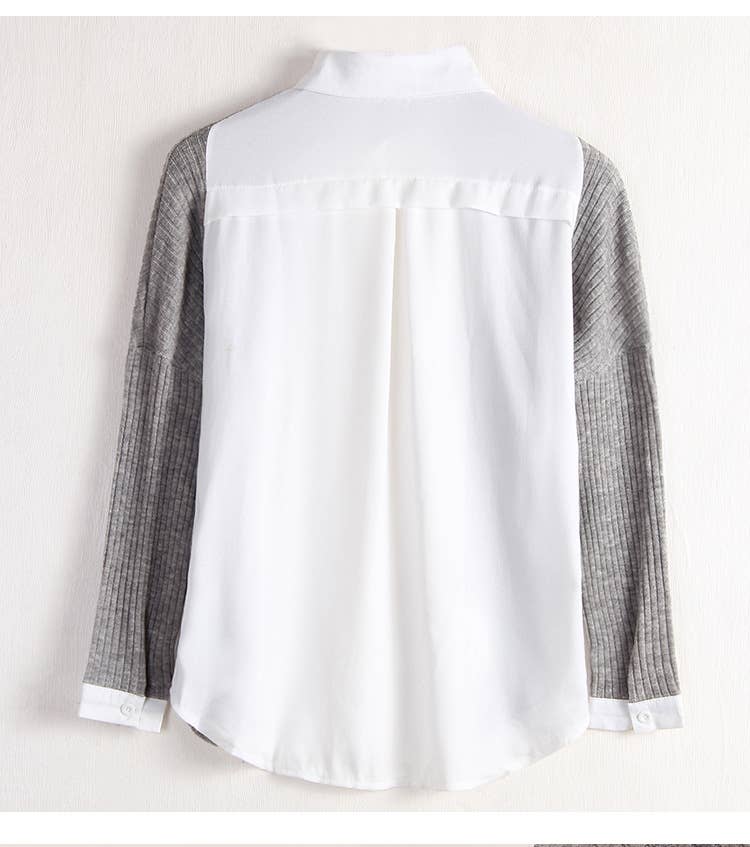 Patchwork Knit Color Contrast Long-Sleeved Shirt