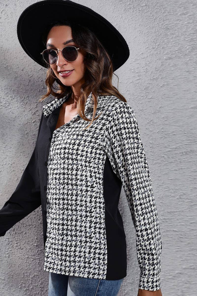 CWOCO1168_NEW PLAID PUFF SLEEVE LONG SLEEVE SHIRT