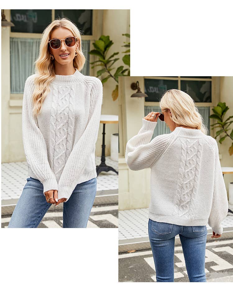 Half Turtleneck With Shoulder Sleeve Loose Knit