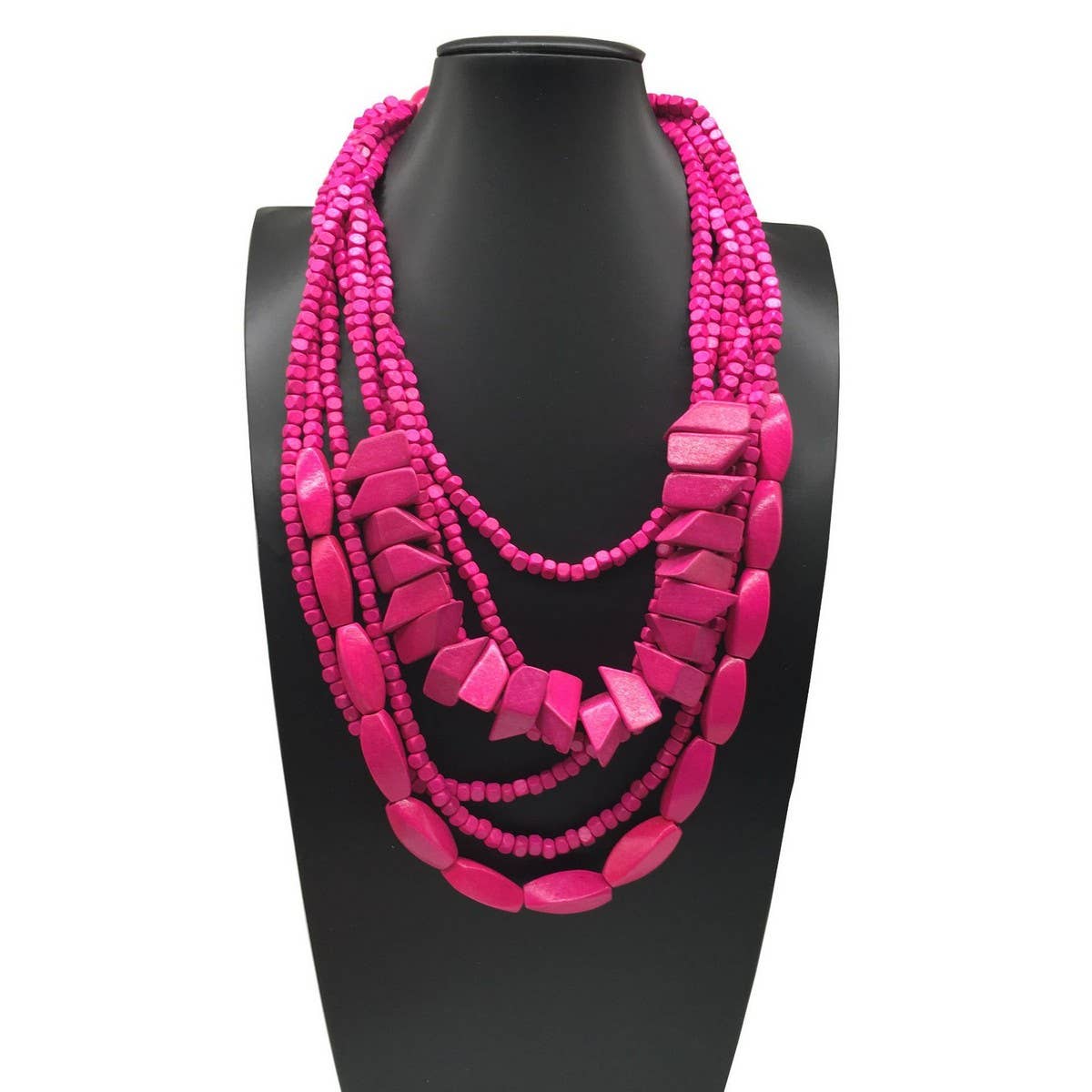 MULTI-LAYERED IRREGULAR WOODEN BEADS NECKLACE