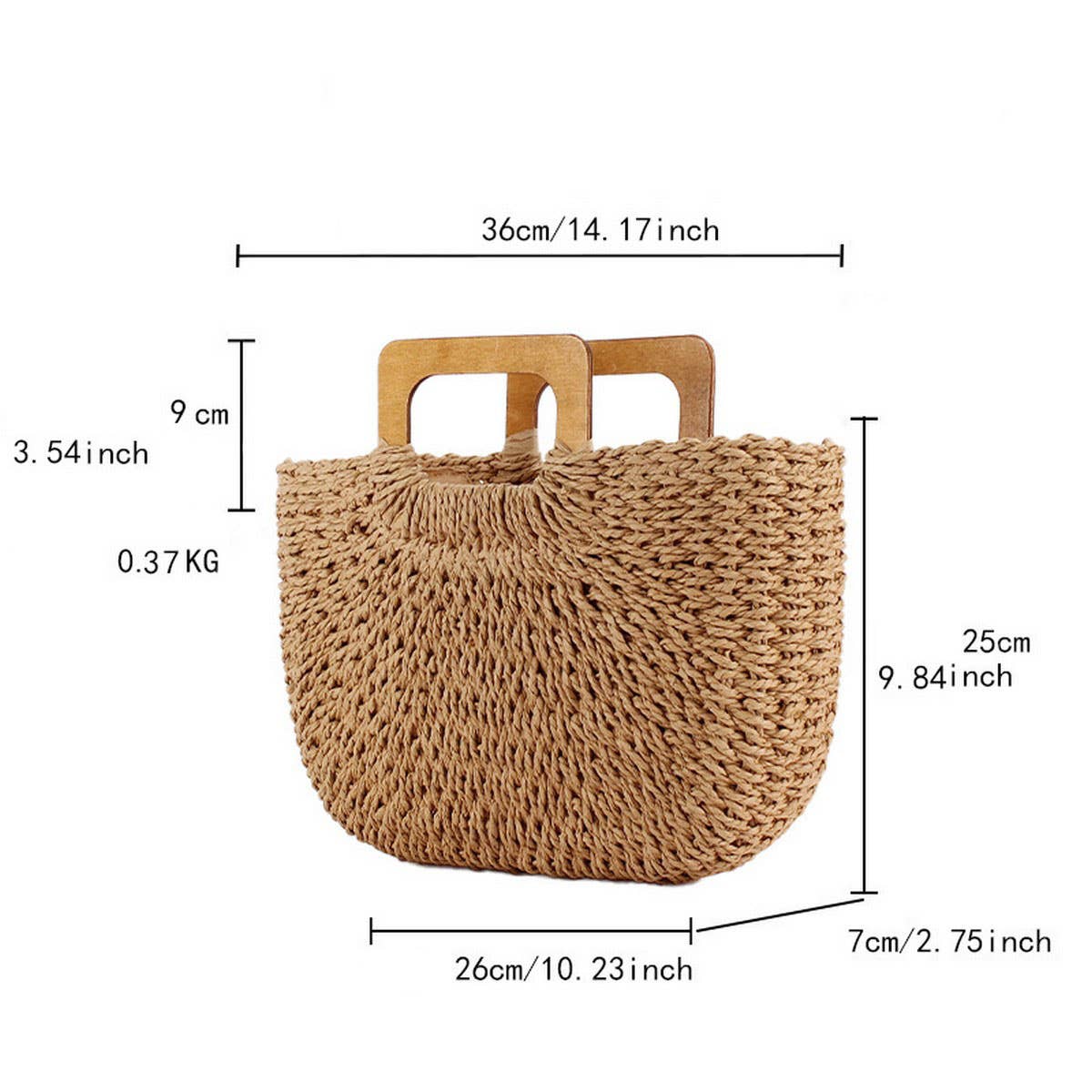 WOODEN HANDLE CASUAL SIMPLE PAPER ROPE WOVEN BAG_CWAB4709