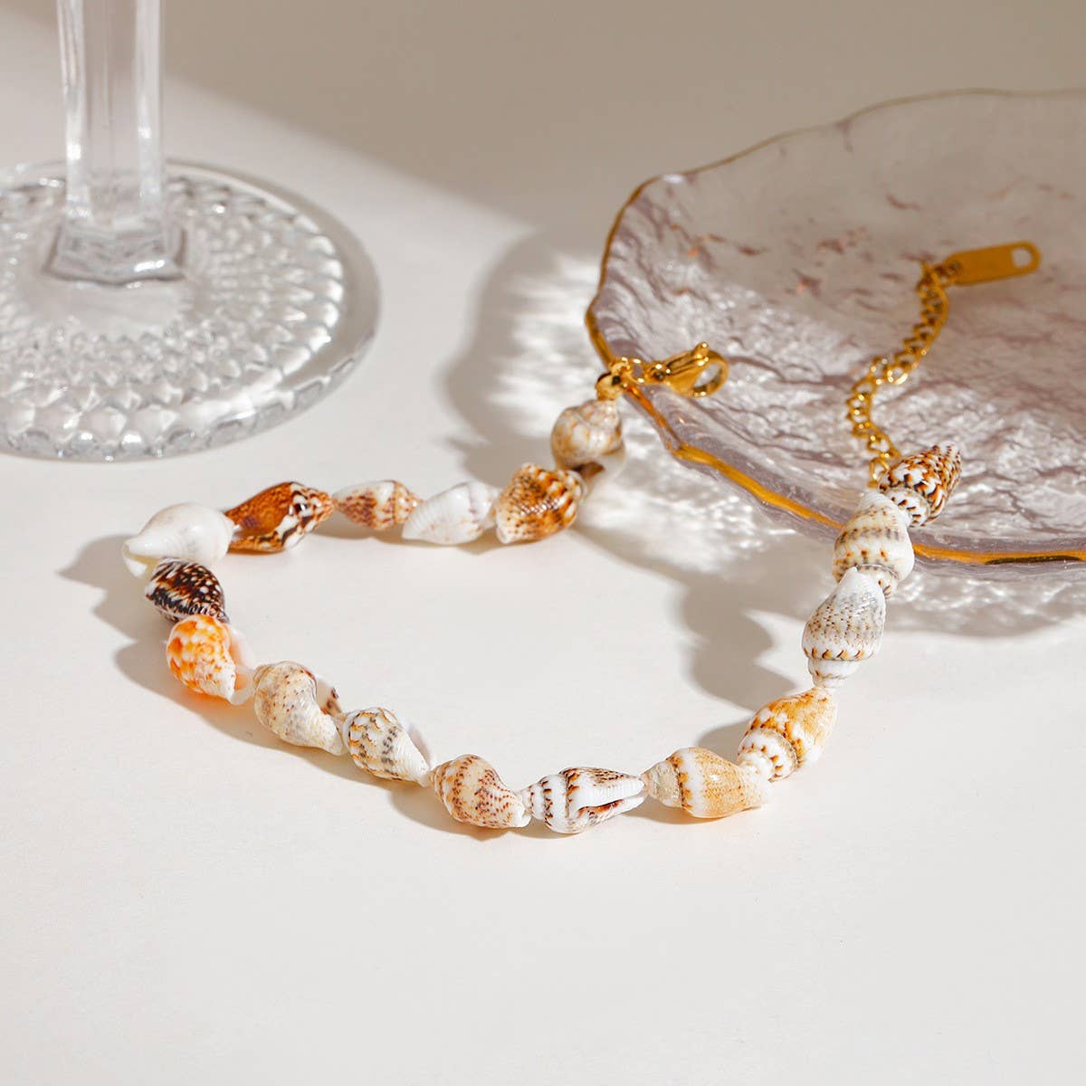 18K Gold Natural Shell Anklet, Stainless Steel_CWAJE4854