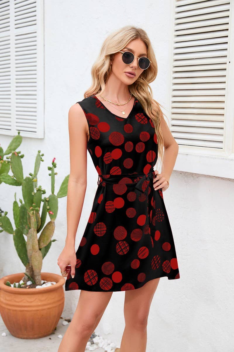 CWDSD4005_PRINT POLKA DOT WAIST SHORT DRESS