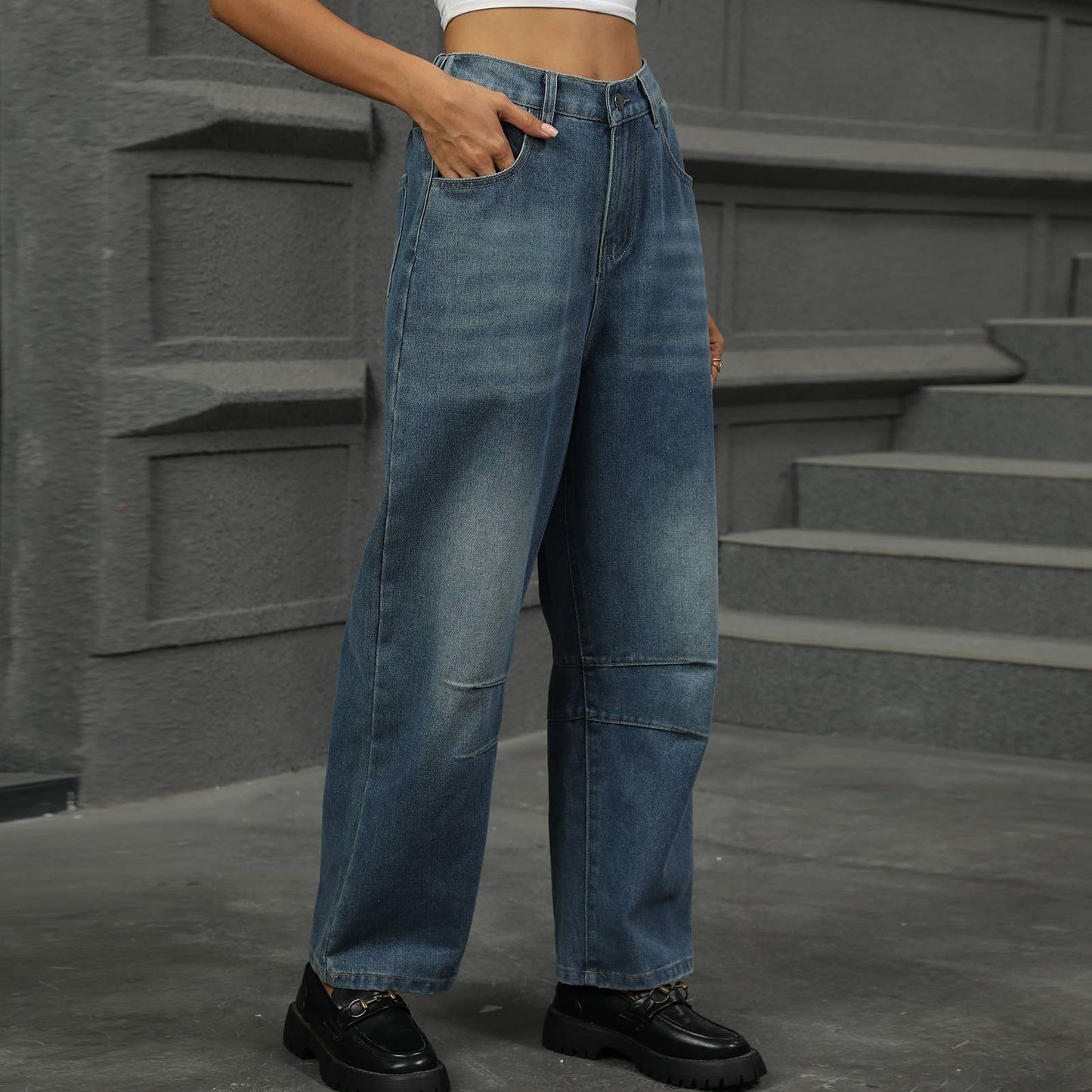 Washed loose nine-inch Harlen jeans