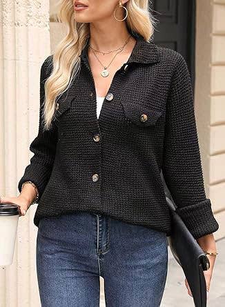 WAFFLE KNIT JACKET CASUAL BUTTON-DOWN SHIRT