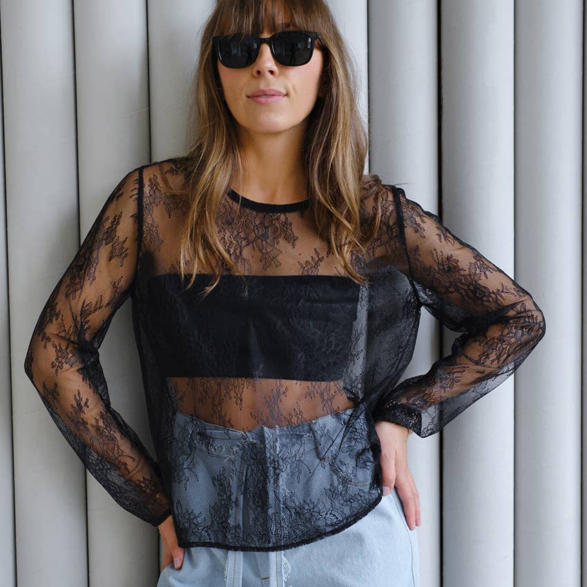 Sheer lace loose fit sexy T-shirt