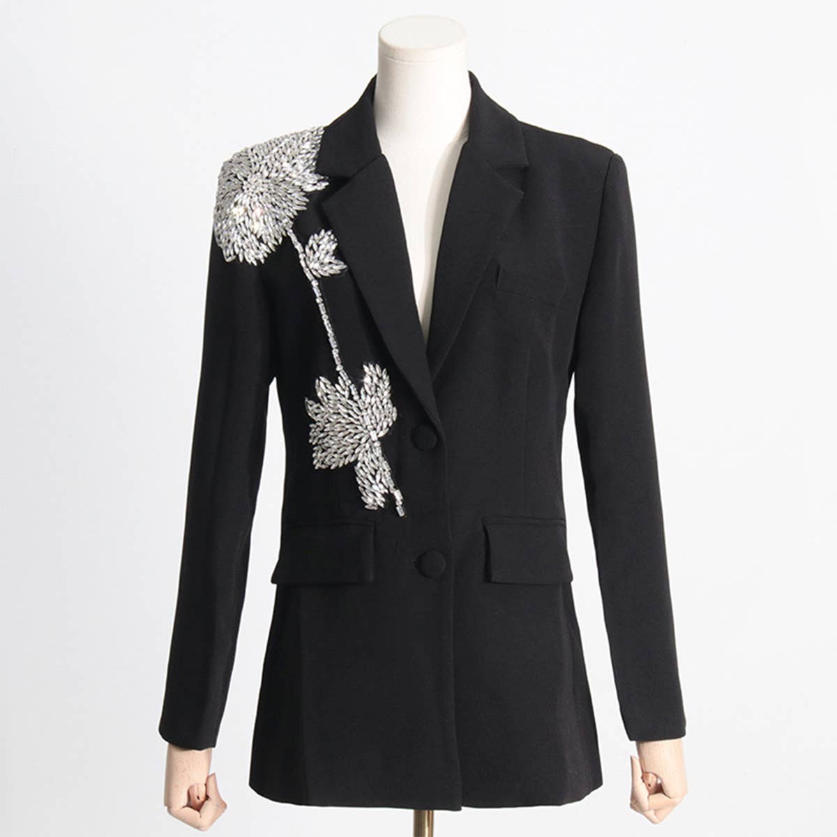 Beaded Floral Blazer ??Loose Fit Elegant Look_CWOCO1233