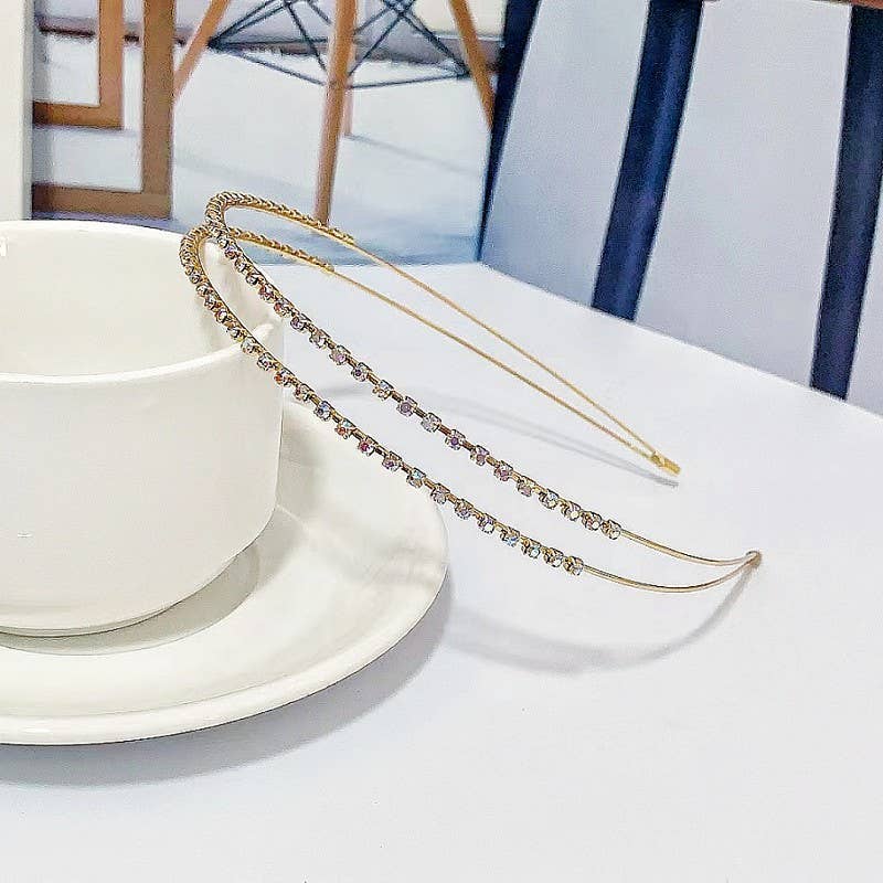 Double rhinestone headband set with diamonds