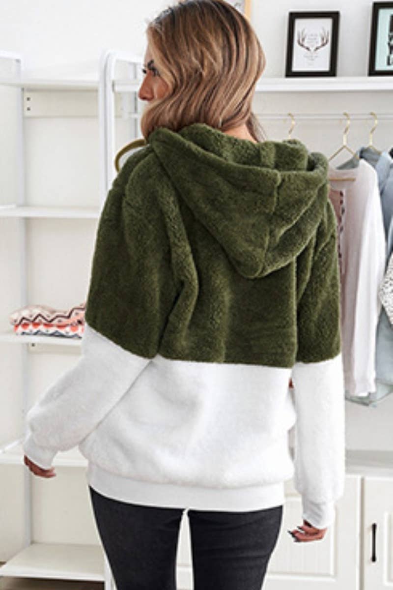 CWOHOL1049_HOODED COLOR MATCHING FLEECE LONG-SLEEVED HOODIE