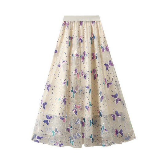 Sequin Butterfly Tulle Midi Skirt
