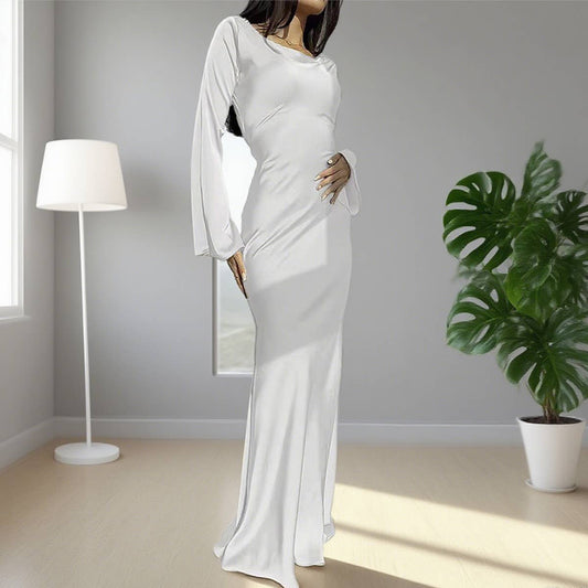 Round neck flared sleeve long temperament dress