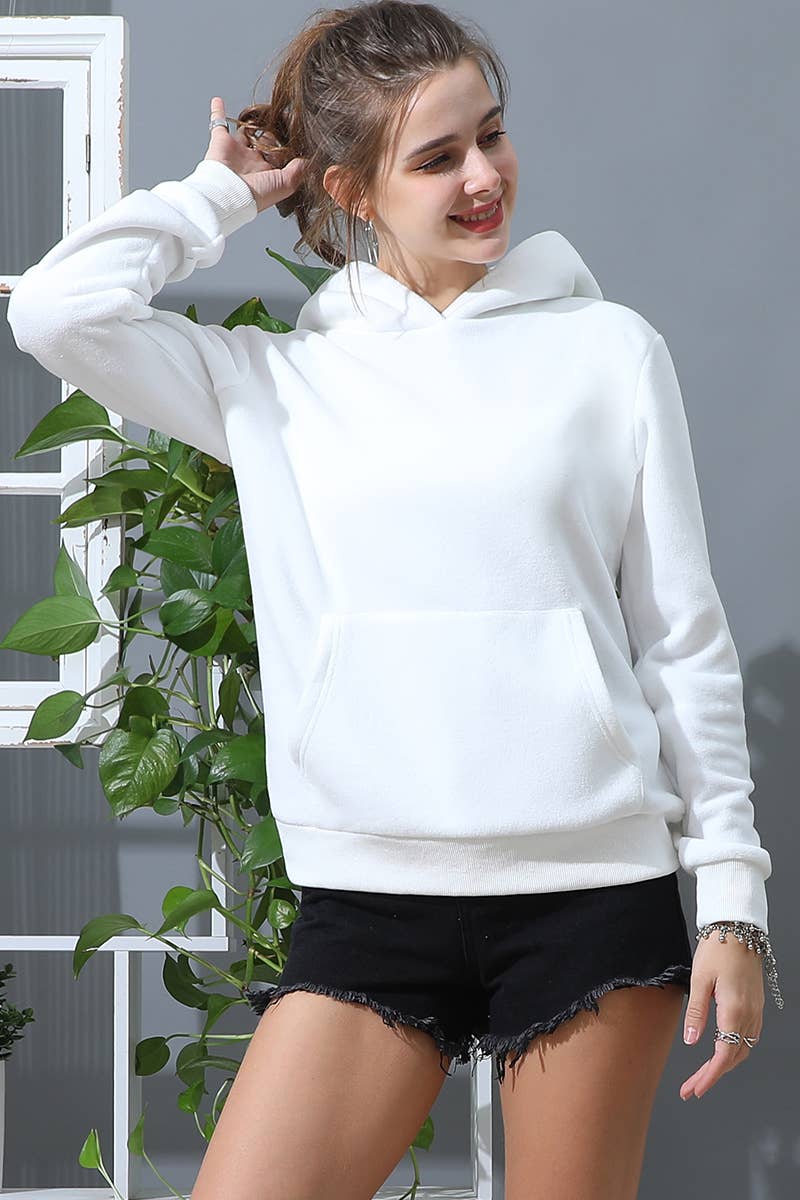 CWOHOL438_SOLID SWEATSHIRT FLEECE HOODIE WITH POCKET