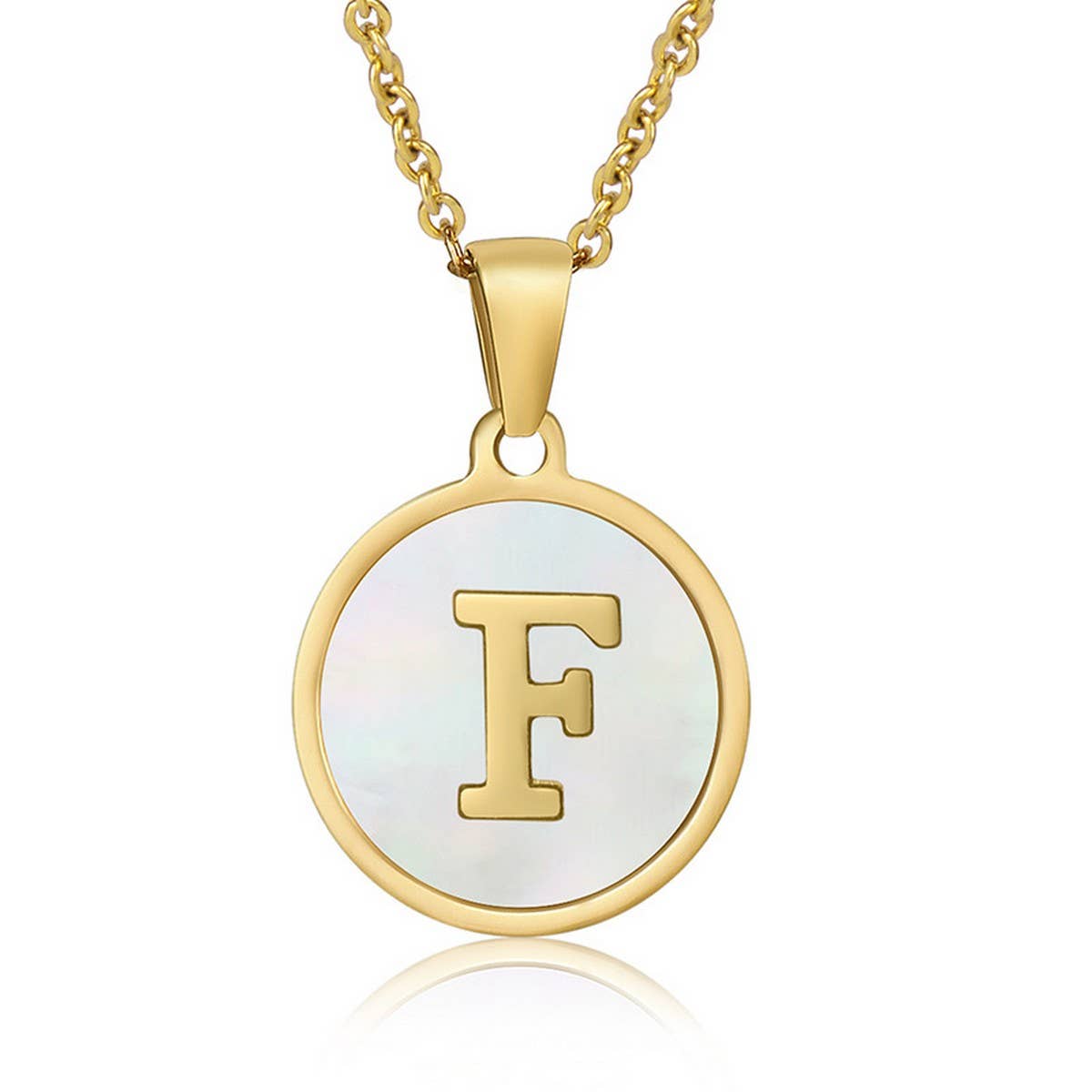 CIRCULAR SHELL ENGLISH LETTER PENDANT NECKLACE