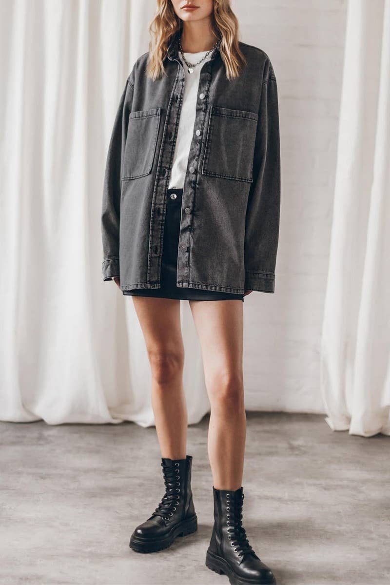 CWOCO1183_VINTAGE BLUE DENIM POCKETED LOOSE SHIRT