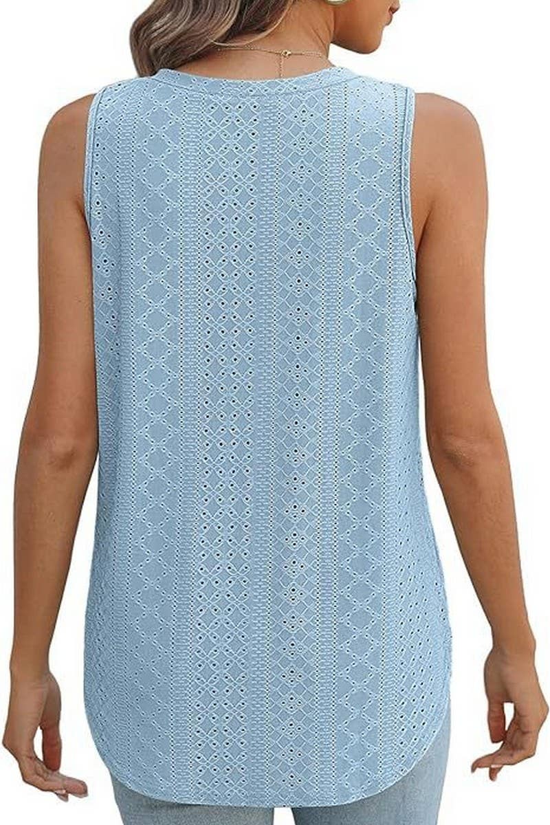 V NECK SLEEVELESS SLIT SOLID COLOR CASUAL SHIRT_CWTSTSL0069