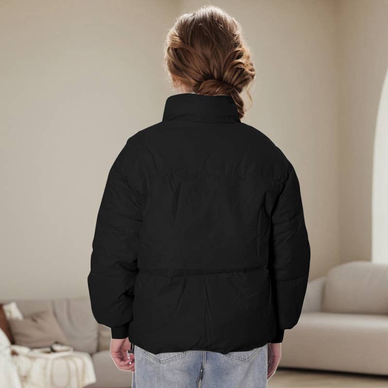 SOLID COLOR STAND-UP COLLAR LONG SLEEVES JACKET