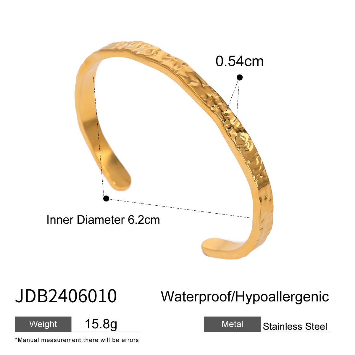 18K Gold Hammered Open Bangle, Versatile Style_CWAJE4682